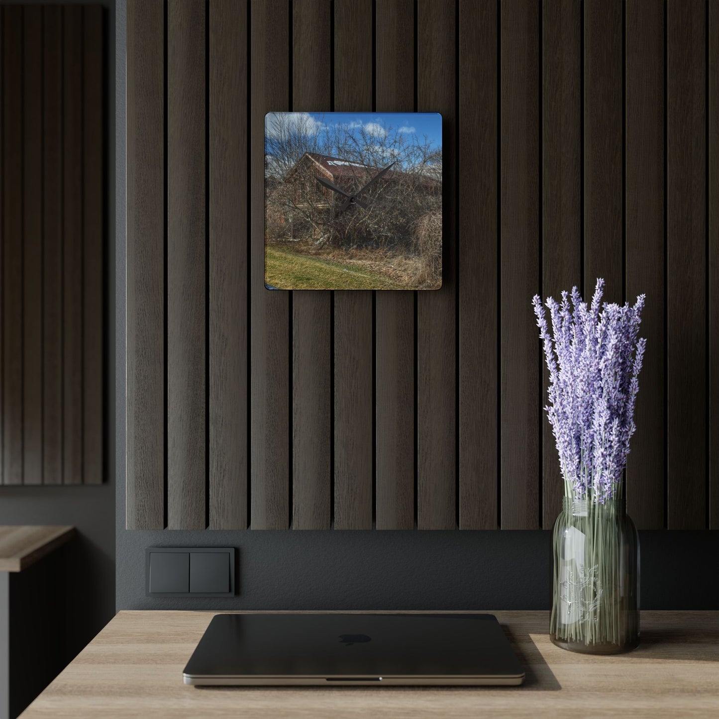 U R There Photography Buried Burnside Greys I Rustic Farmhouse Acrylic Analog Wall Clock