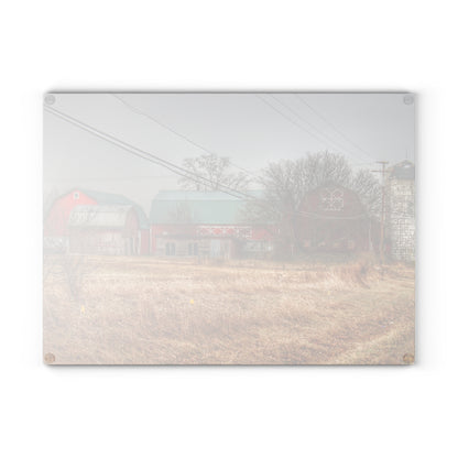 U R There Photography Mound Road Reds and Silo Rustic Farmhouse Tempered-Glass Cutting Board