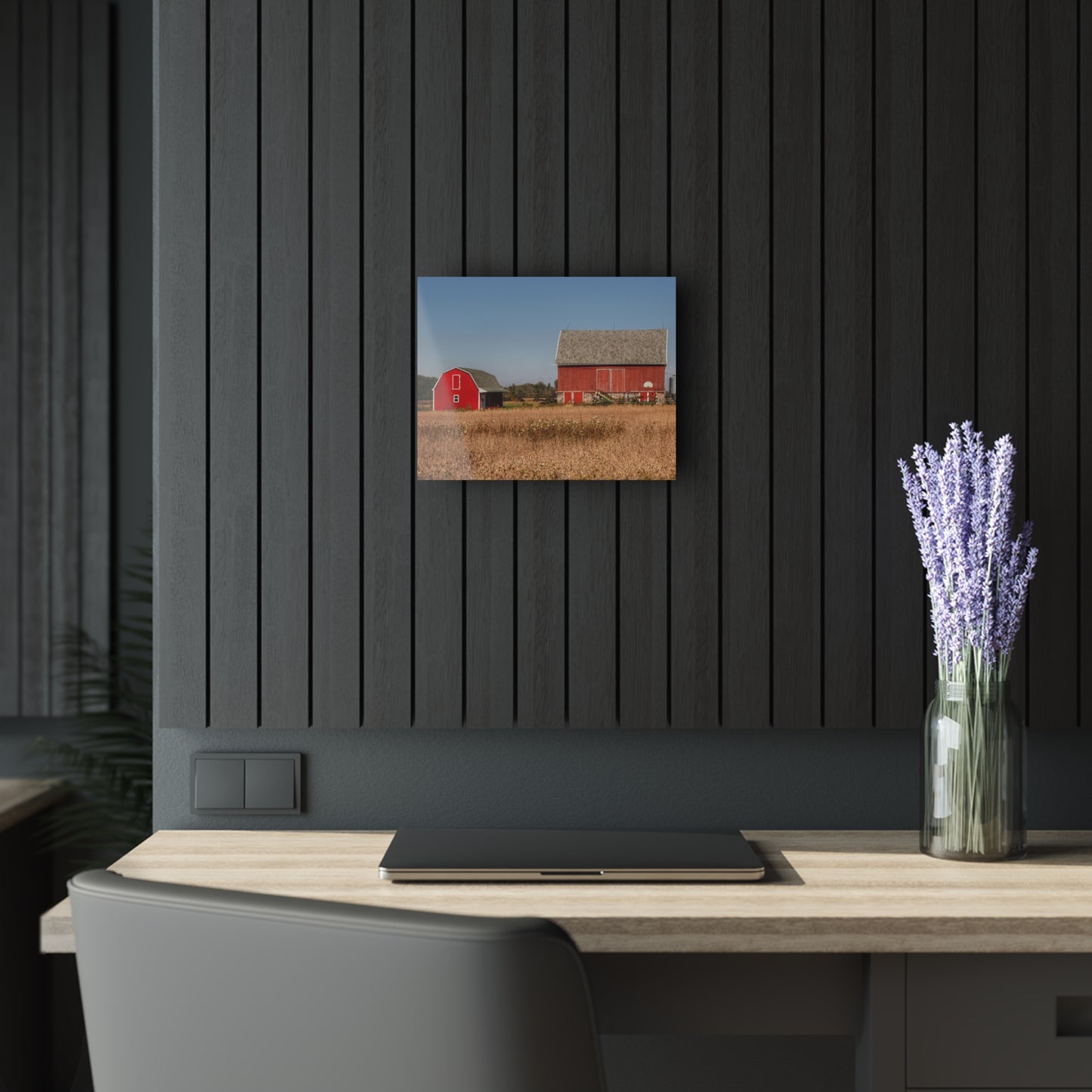 U R There Photography Brown City Wellman Line Road Reds Rustic Farmhouse Acrylic Wall Print