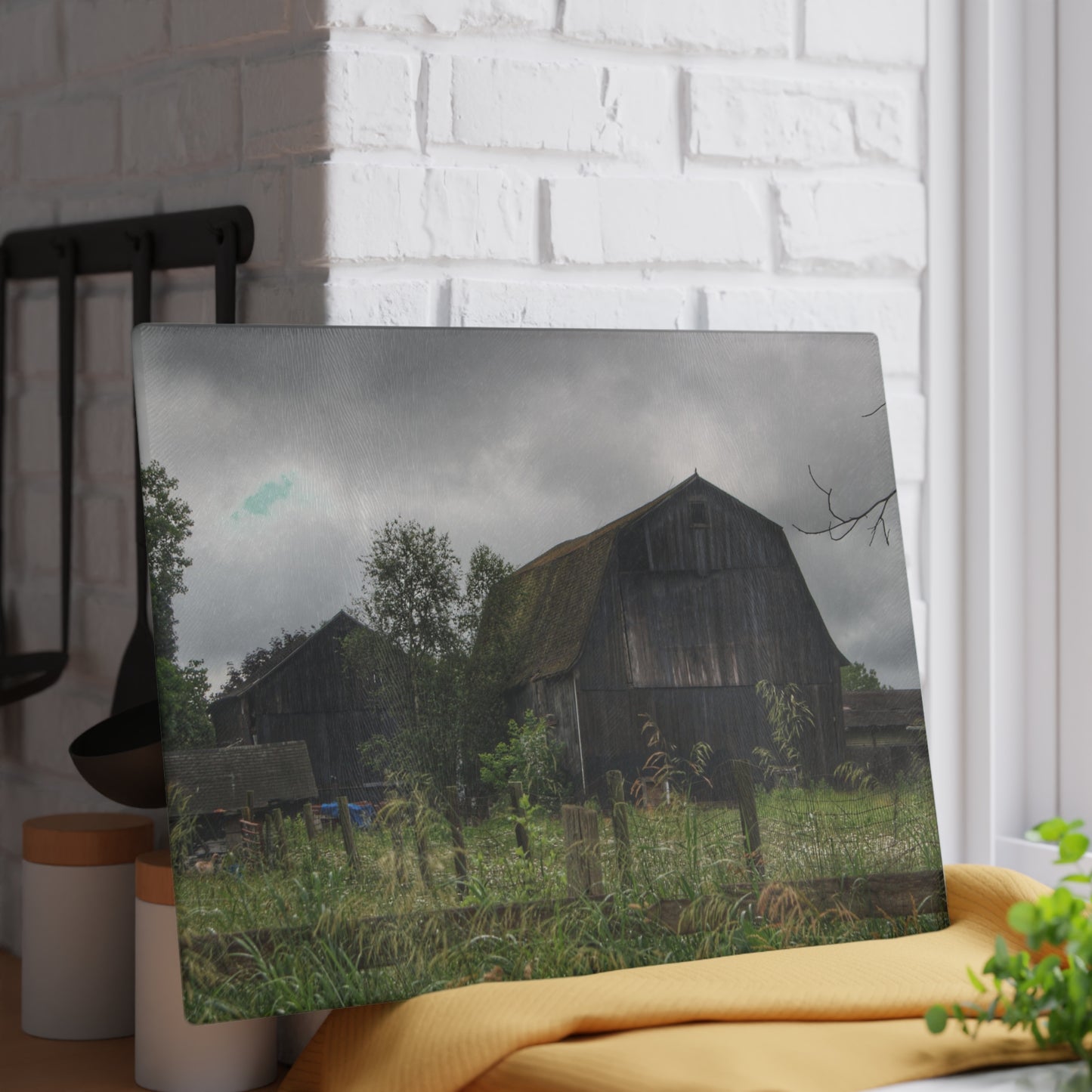 U R There Photography Greys of Summer Road Rustic Farmhouse Tempered-Glass Cutting Board