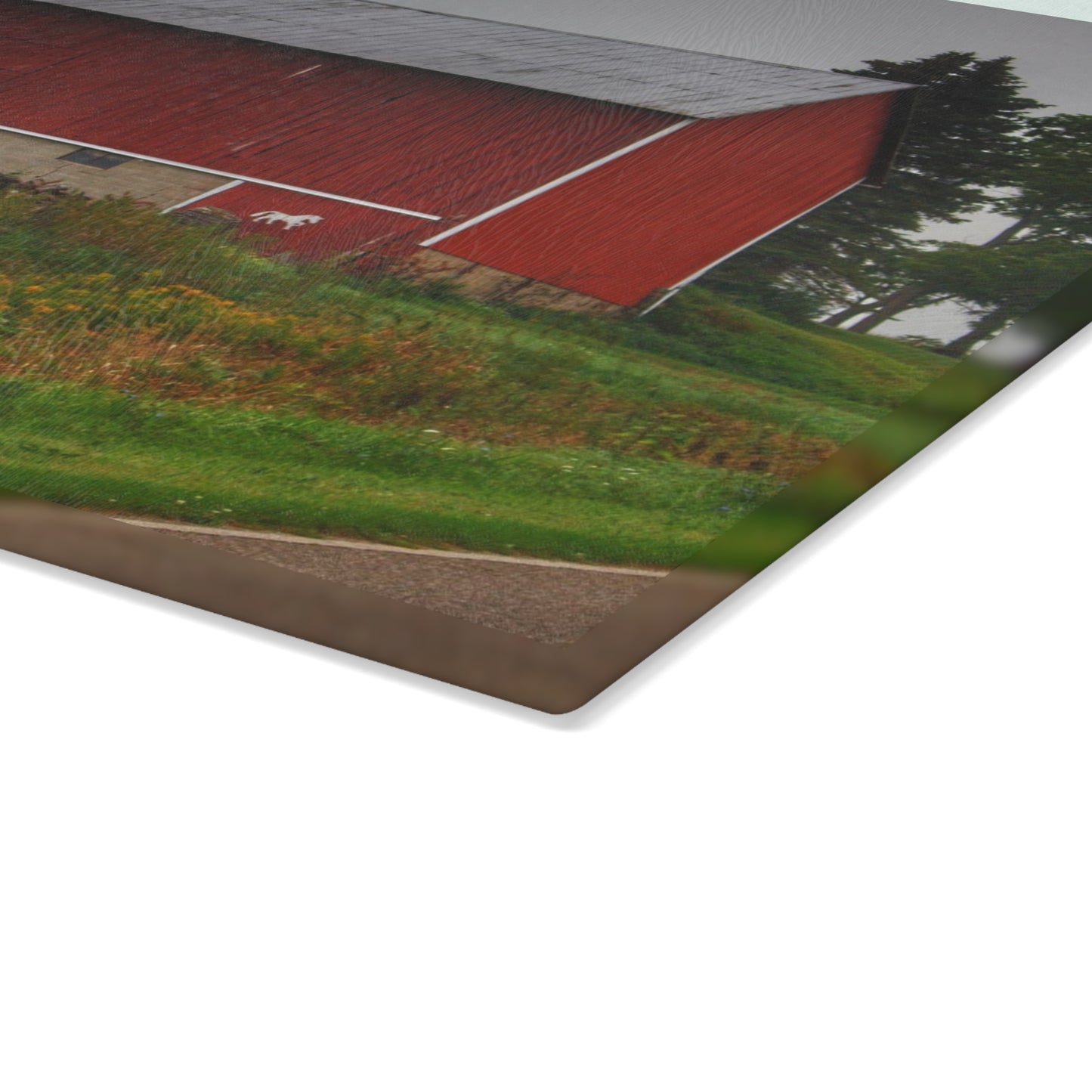 U R There Photography Brown Road Horse Barn I Rustic Farmhouse Tempered-Glass Cutting Board