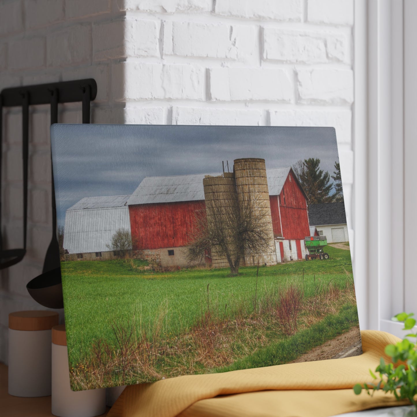 U R There Photography Fostoria Red III Rustic Farmhouse Tempered-Glass Cutting Board