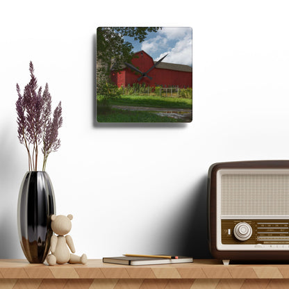 U R There Photography Metamora Road Red Rustic Farmhouse Acrylic Analog Wall Clock