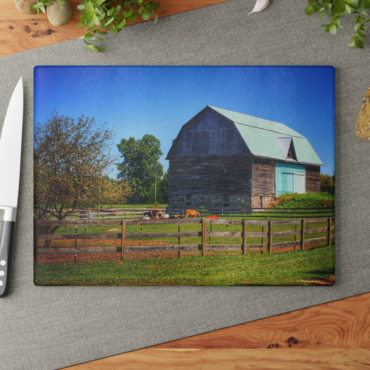 U R There Photography Harris Road Fieldstone Grey Rustic Farmhouse Tempered-Glass Cutting Board