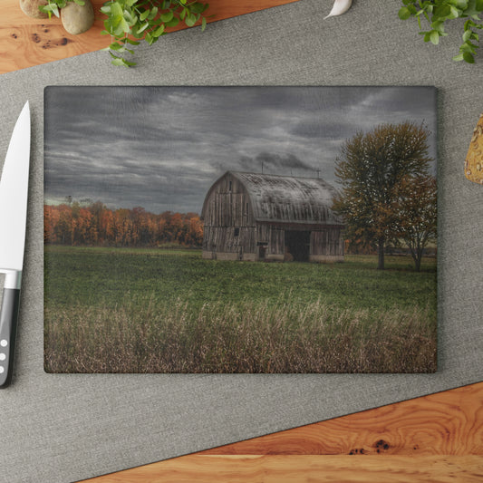 U R There Photography Bray Road Grey in the Fall Rustic Farmhouse Tempered-Glass Cutting Board
