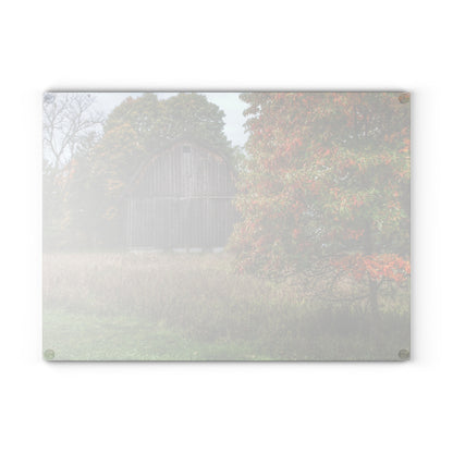 U R There Photography Mount Morris Road Grey in the Fall Rustic Farmhouse Tempered-Glass Cutting Board