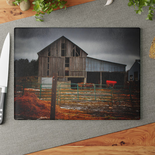 U R There Photography Chapman Road Grey II Rustic Farmhouse Tempered-Glass Cutting Board