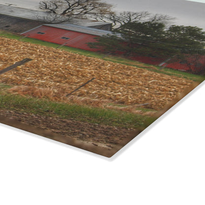 U R There Photography Dryden Road Gable Grey and Silo Rustic Farmhouse Tempered-Glass Cutting Board