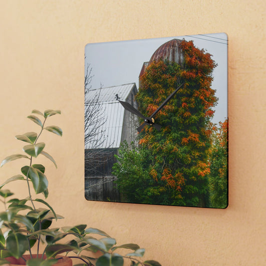 U R There Photography Ludwig Road Oxford Grey and Silo Rustic Farmhouse Acrylic Analog Wall Clock