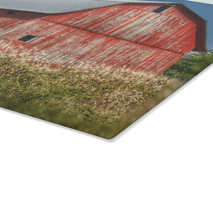 Barn Boutique Rustic Tempered-Glass Cutting Board| Columbiaville Red in Summer I