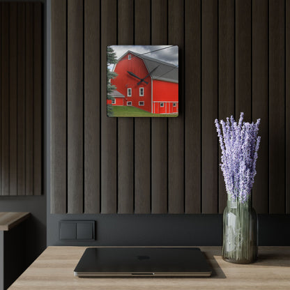 U R There Photography Connell Road Modern Red Rustic Farmhouse Acrylic Analog Wall Clock