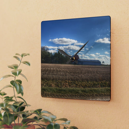 U R There Photography Isles Road Red Rustic Farmhouse Acrylic Analog Wall Clock