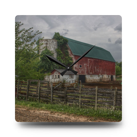 West Hunters Creek Road Red I Rustic Farmhouse Acrylic Analog Wall Clock 10.75'' × 10.75'' (Square)