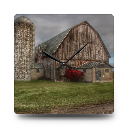 U R There Photography Roedel Road Red Rustic Farmhouse Acrylic Analog Wall Clock