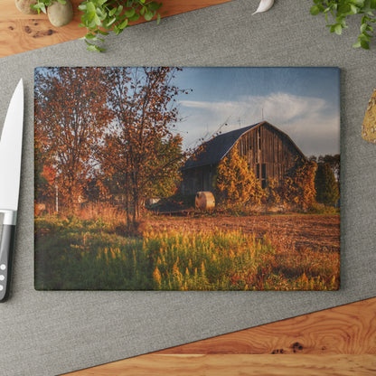 U R There Photography Lake Pleasant Road Grey Rustic Farmhouse Tempered-Glass Cutting Board 11"x 15"