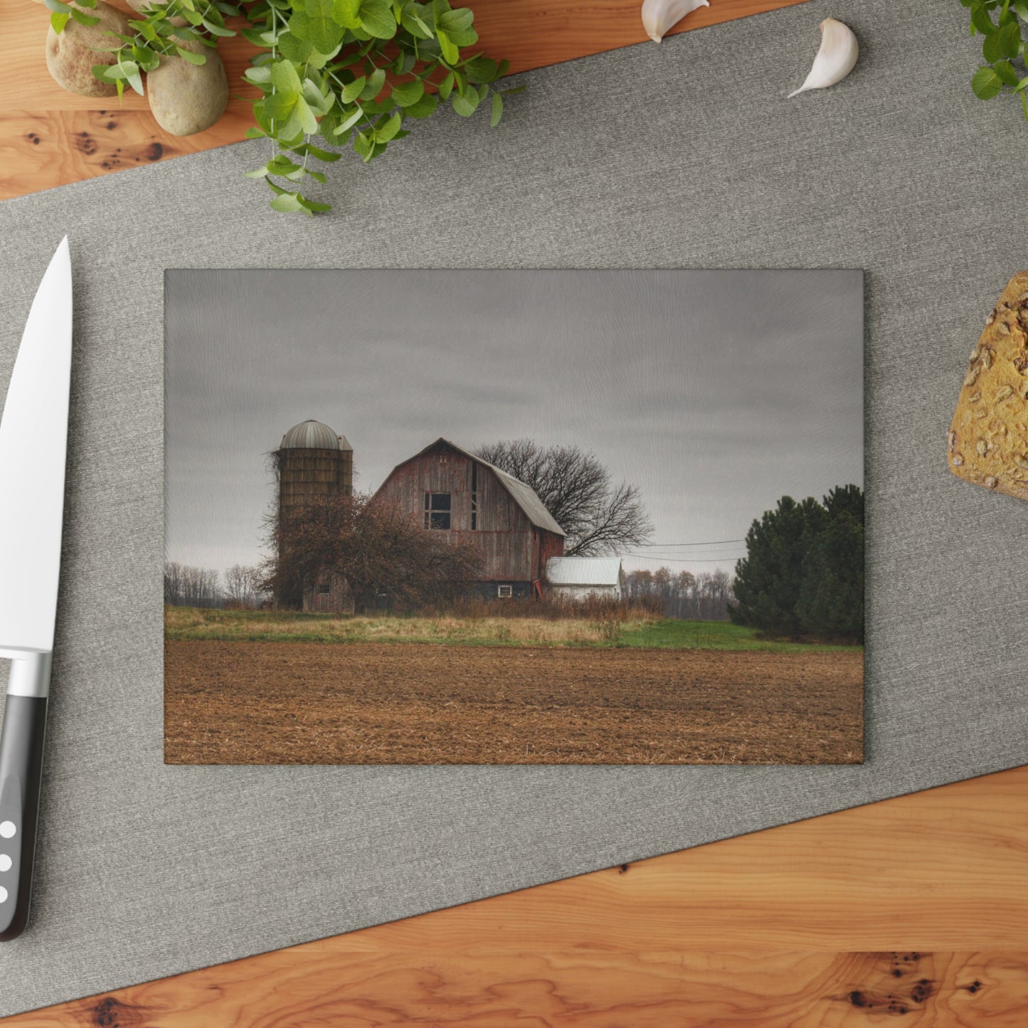 U R There Photography Reinelt Road Red Rustic Farmhouse Tempered-Glass Cutting Board 8"x 11"