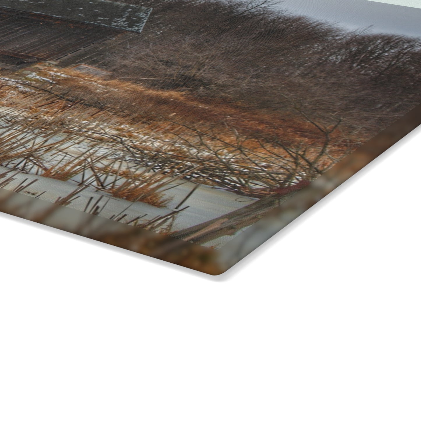 U R There Photography Norway Lake Road Hidden Grey I Rustic Farmhouse Tempered-Glass Cutting Board