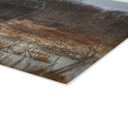 U R There Photography Norway Lake Road Hidden Grey I Rustic Farmhouse Tempered-Glass Cutting Board