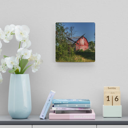 U R There Photography Columbiaville Red in Summer I Rustic Farmhouse Acrylic Analog Wall Clock