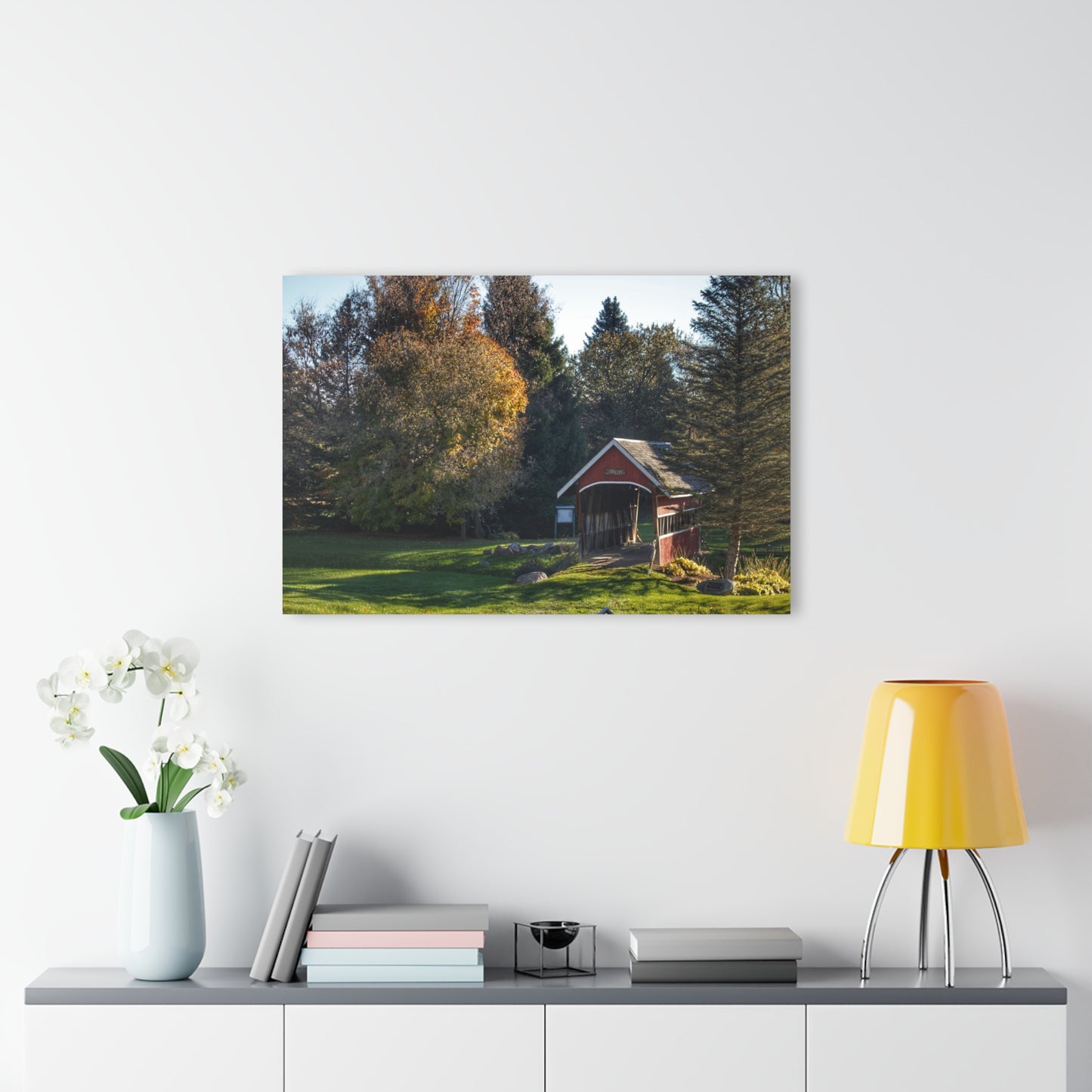 U R There Photography Hadley Covered Bridge II Rustic Farmhouse Acrylic Wall Print
