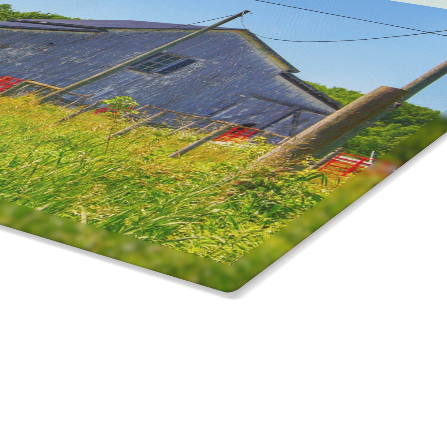 U R There Photography Greenwood Road Whitewash Grey Rustic Farmhouse Tempered-Glass Cutting Board