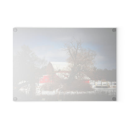 U R There Photography Hadley Road Hidden Winter Red Rustic Farmhouse Tempered-Glass Cutting Board