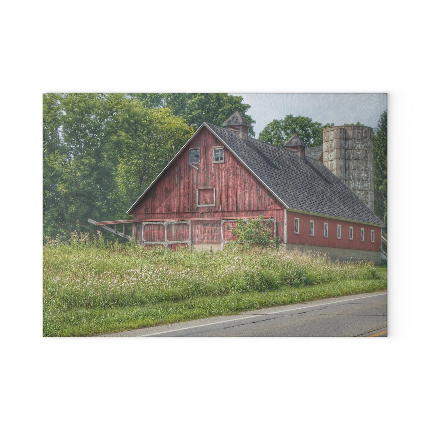 U R There Photography Metamora Red I Rustic Farmhouse Tempered-Glass Cutting Board