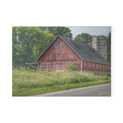 U R There Photography Metamora Red I Rustic Farmhouse Tempered-Glass Cutting Board