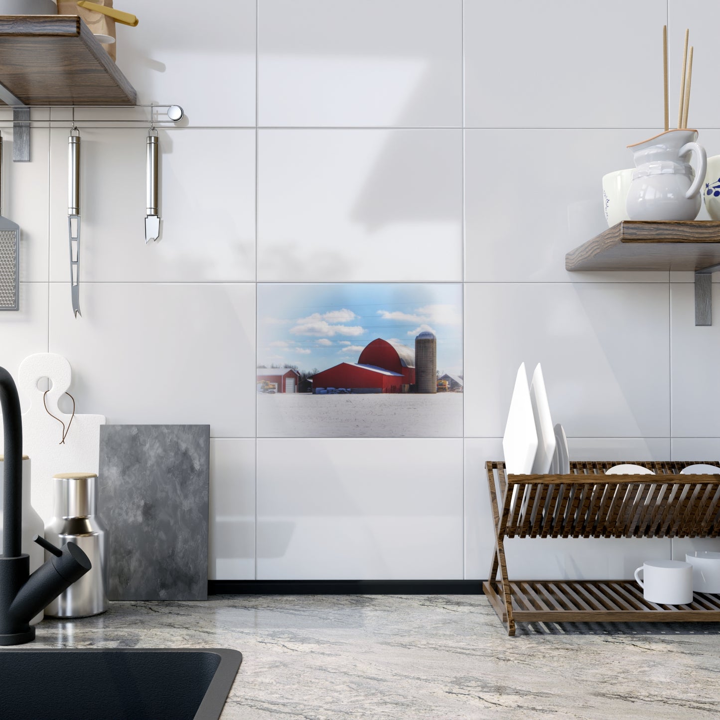 U R There Photography Barnes Road Reds Rustic Farmhouse Decorative Ceramic Tile