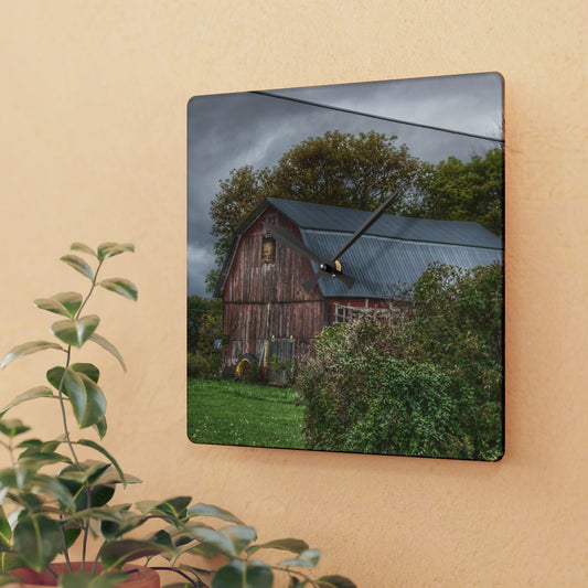U R There Photography North Clio Road Red Rustic Farmhouse Acrylic Analog Wall Clock