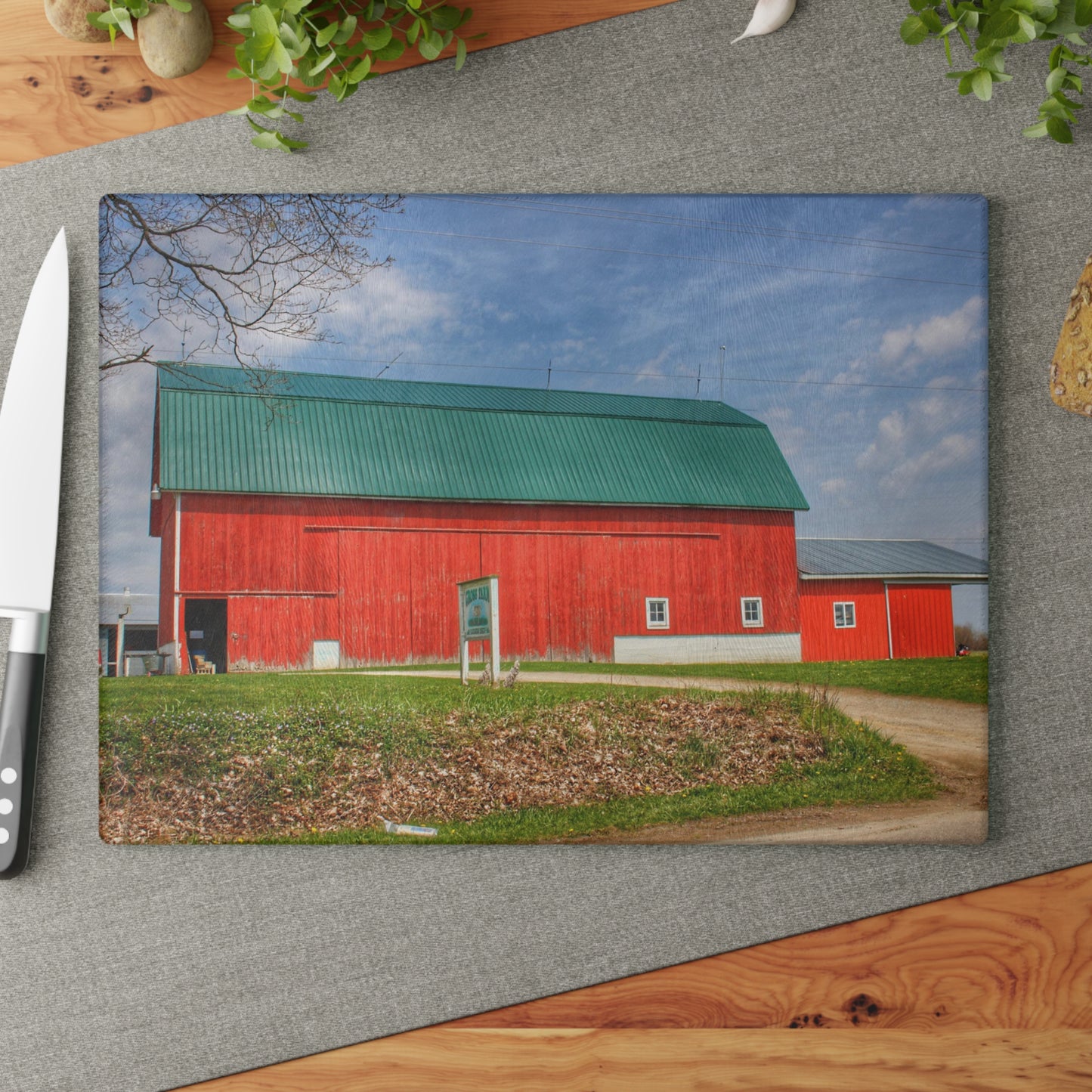 U R There Photography Coldwater Road Red II Rustic Farmhouse Tempered-Glass Cutting Board