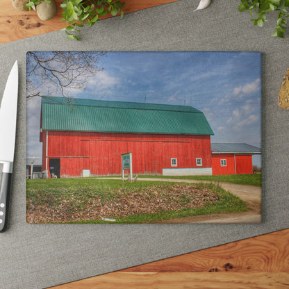 U R There Photography Coldwater Road Red II Rustic Farmhouse Tempered-Glass Cutting Board