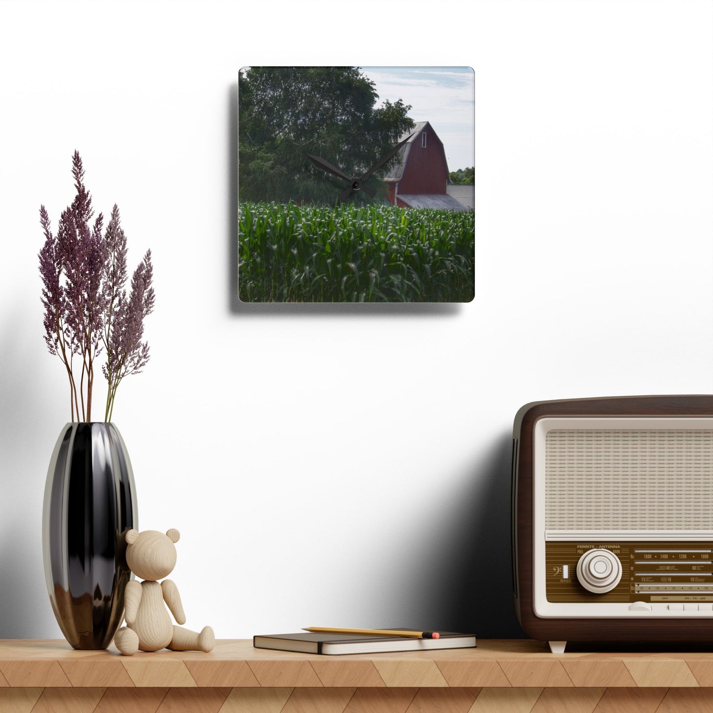 U R There Photography Above the Corn on Piersonville Road III Rustic Farmhouse Acrylic Analog Wall Clock