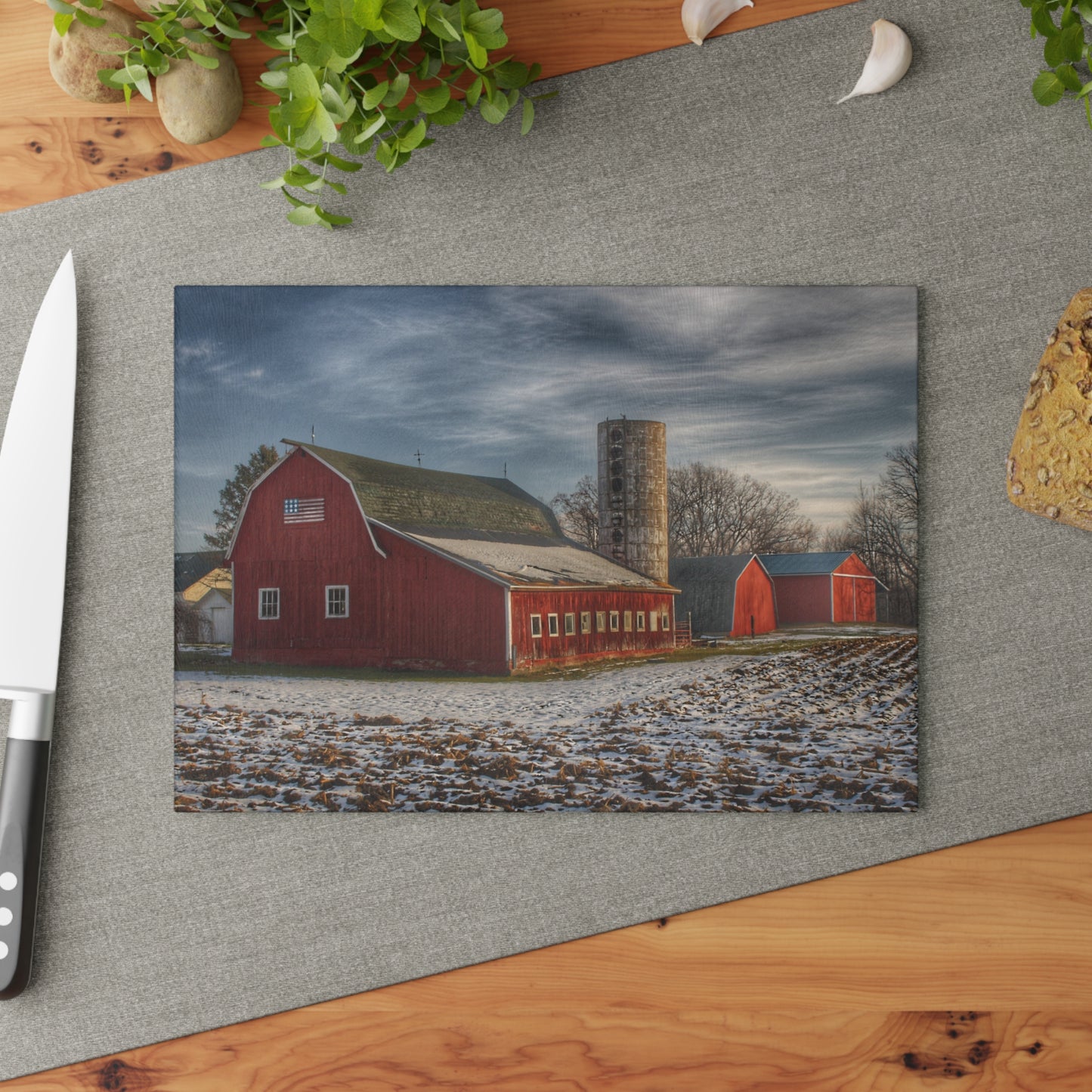 U R There Photography Mitchell Lake Road Red Rustic Farmhouse Tempered-Glass Cutting Board