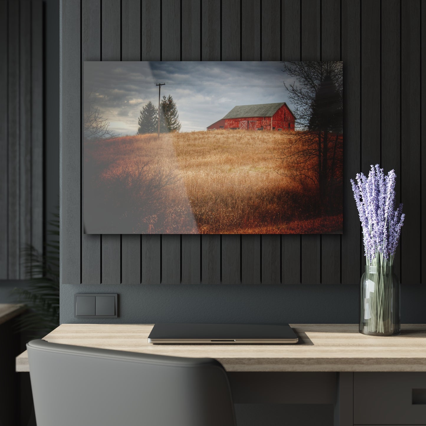 U R There Photography Grey Road Hillside Red II Rustic Farmhouse Acrylic Wall Print