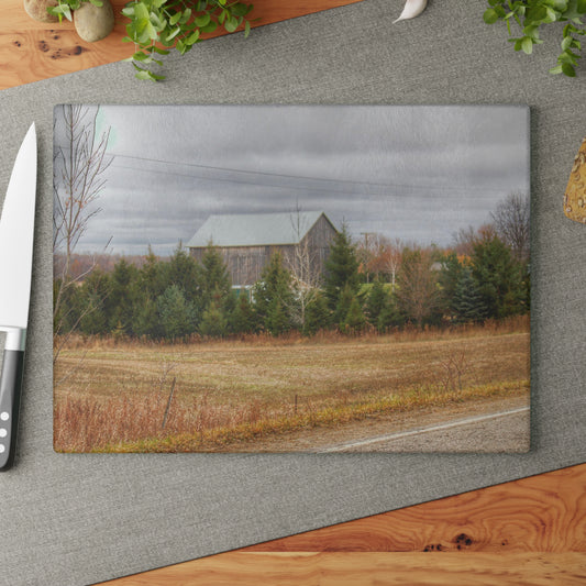 U R There Photography Burnside Grey Rustic Farmhouse Tempered-Glass Cutting Board