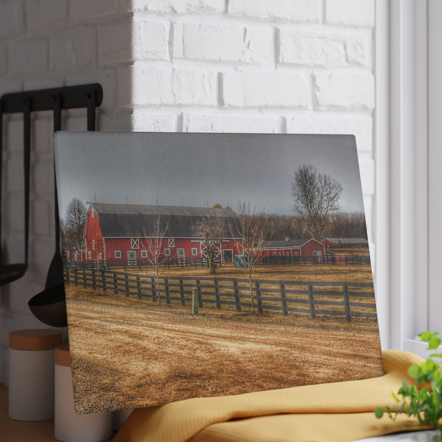 U R There Photography Barber Road Farm II Rustic Farmhouse Tempered-Glass Cutting Board