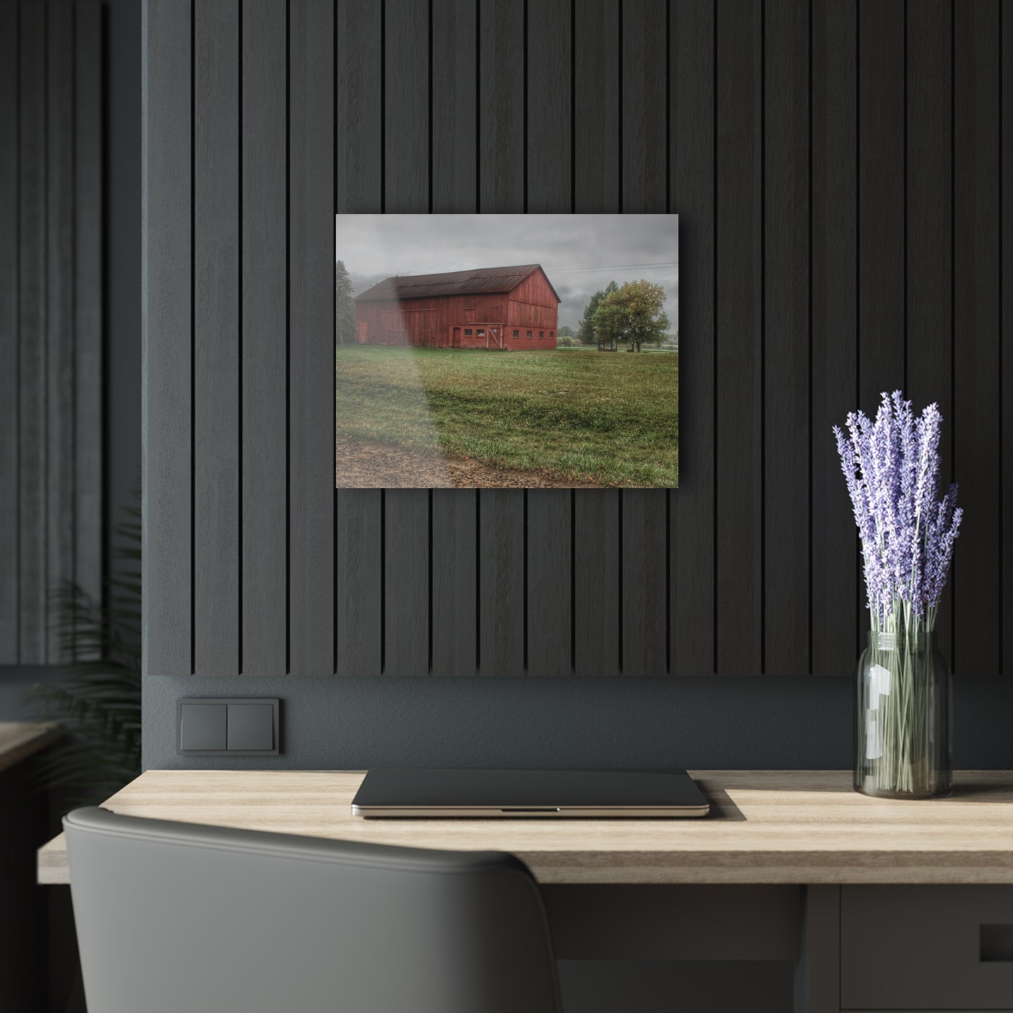 U R There Photography Birch Road Red Rustic Farmhouse Acrylic Wall Print