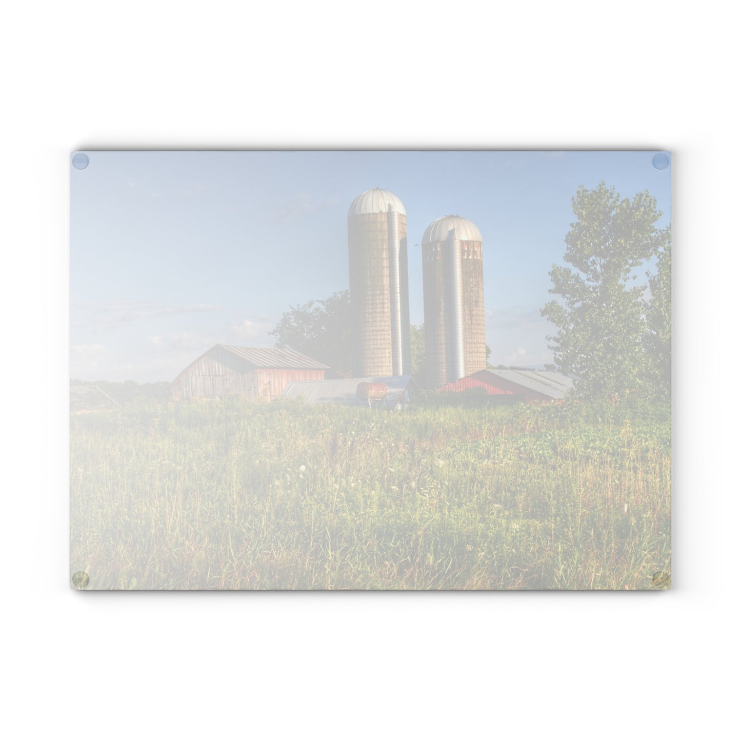 U R There Photography Morrish Road Silos II Rustic Farmhouse Tempered-Glass Cutting Board