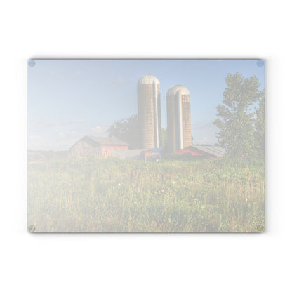 U R There Photography Morrish Road Silos II Rustic Farmhouse Tempered-Glass Cutting Board