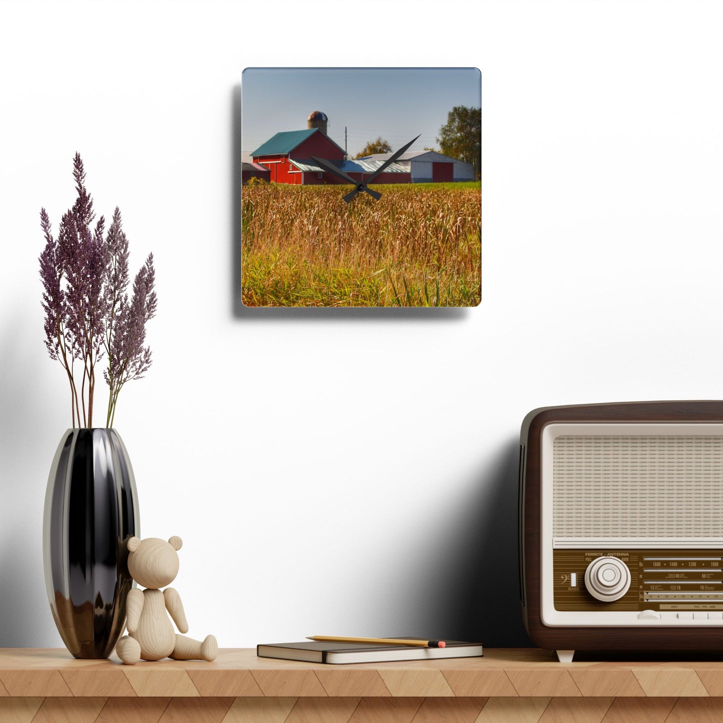 U R There Photography Oak Road Farm Rustic Farmhouse Acrylic Analog Wall Clock
