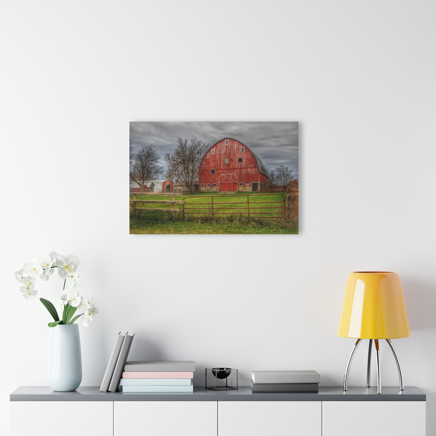 U R There Photography Beyond the Fence Red Rustic Farmhouse Acrylic Wall Print