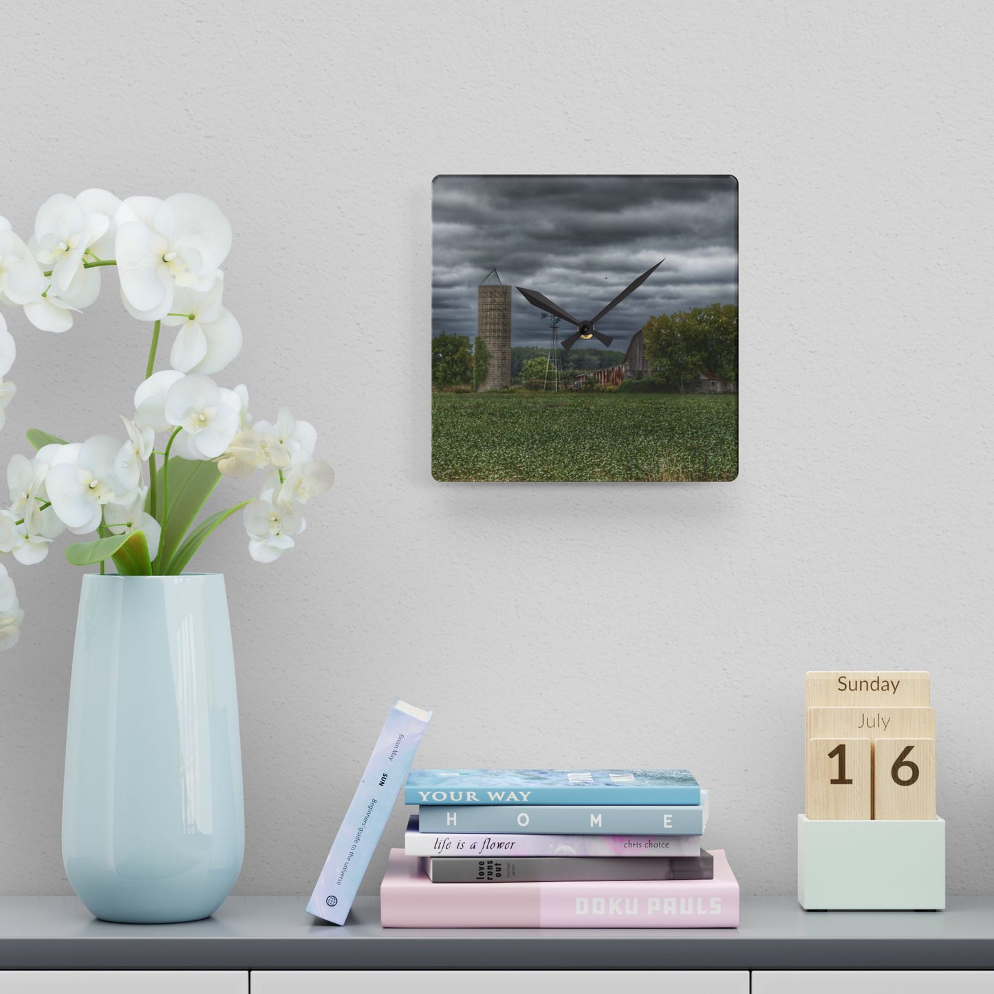 U R There Photography Rider Road Grey Rustic Farmhouse Acrylic Analog Wall Clock