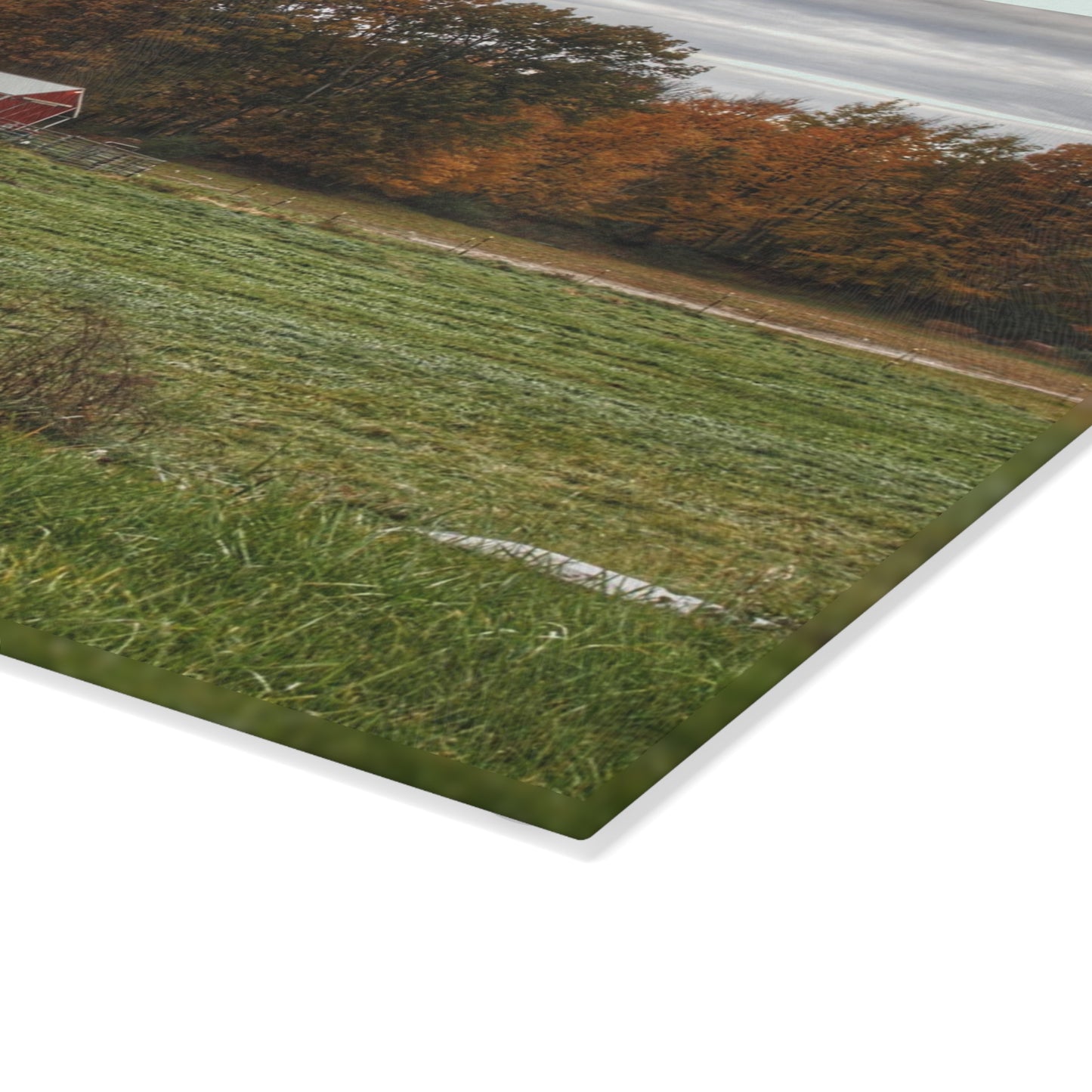 U R There Photography Bronson Lake Hidden Red I Rustic Farmhouse Tempered-Glass Cutting Board