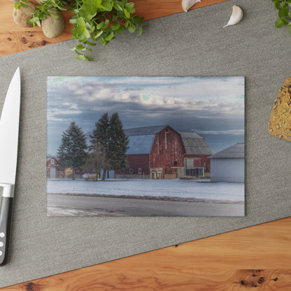 U R There Photography Glover Road Red Rustic Farmhouse Tempered-Glass Cutting Board