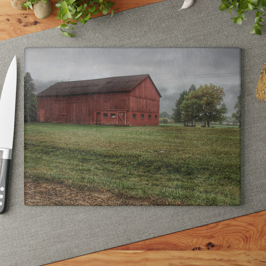 U R There Photography Birch Road Red Rustic Farmhouse Tempered-Glass Cutting Board