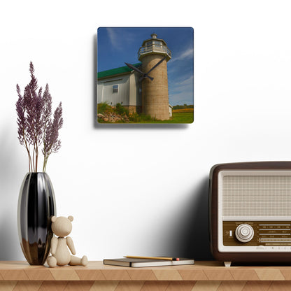 U R There Photography Phelps Road Lighthouse Barn II Rustic Farmhouse Acrylic Analog Wall Clock
