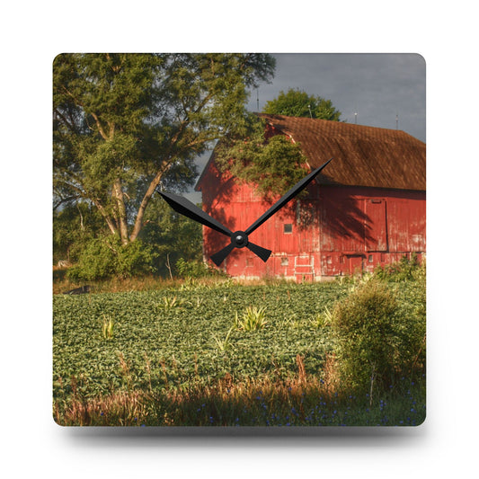 Genesee Road Red II Rustic Farmhouse Acrylic Analog Wall Clock 10.75'' × 10.75'' (Square)