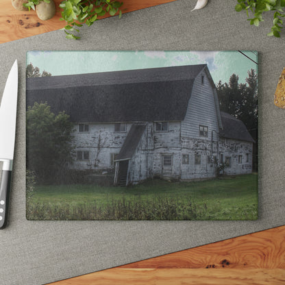 U R There Photography Metamora M-24 White Rustic Farmhouse Tempered-Glass Cutting Board