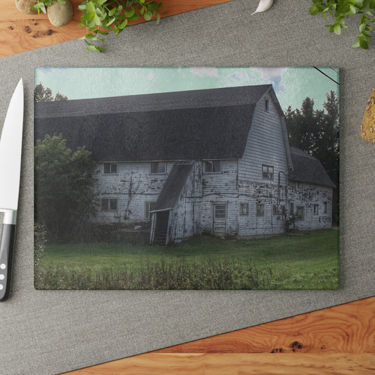 U R There Photography Metamora M-24 White Rustic Farmhouse Tempered-Glass Cutting Board